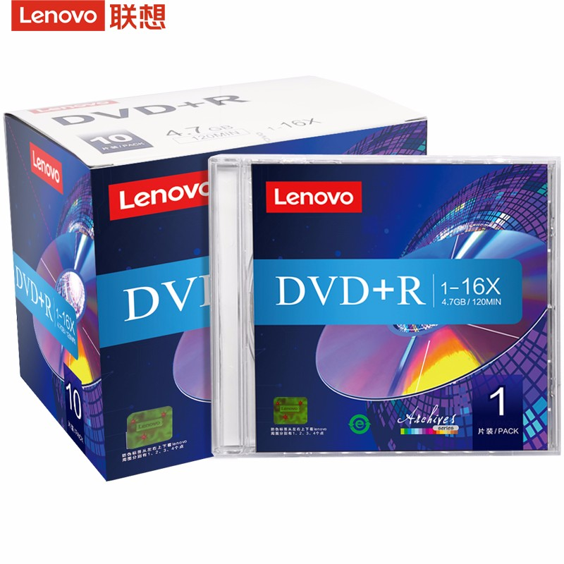 联想（Lenovo） DVD+R 台产档案系列光盘 16速4.7GB 10张/包（单位：包） 金色