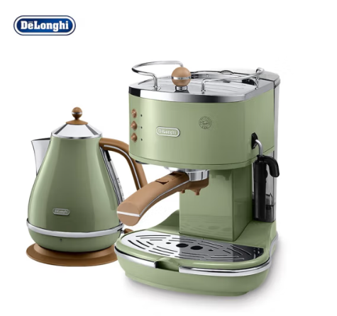 德龙（Delonghi） ECO310意式泵压 咖啡机和KBO2001电热水壶 复古橄榄绿组合套装 绿色